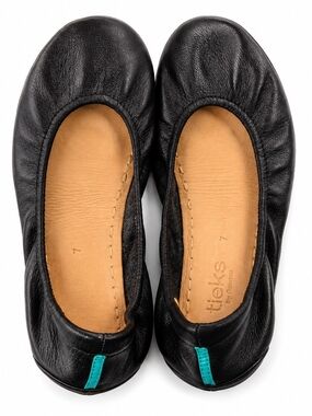 Tieks Black Leather Ballet Flats Women's Size 7 Turquoise Soles Comfortable Shoe